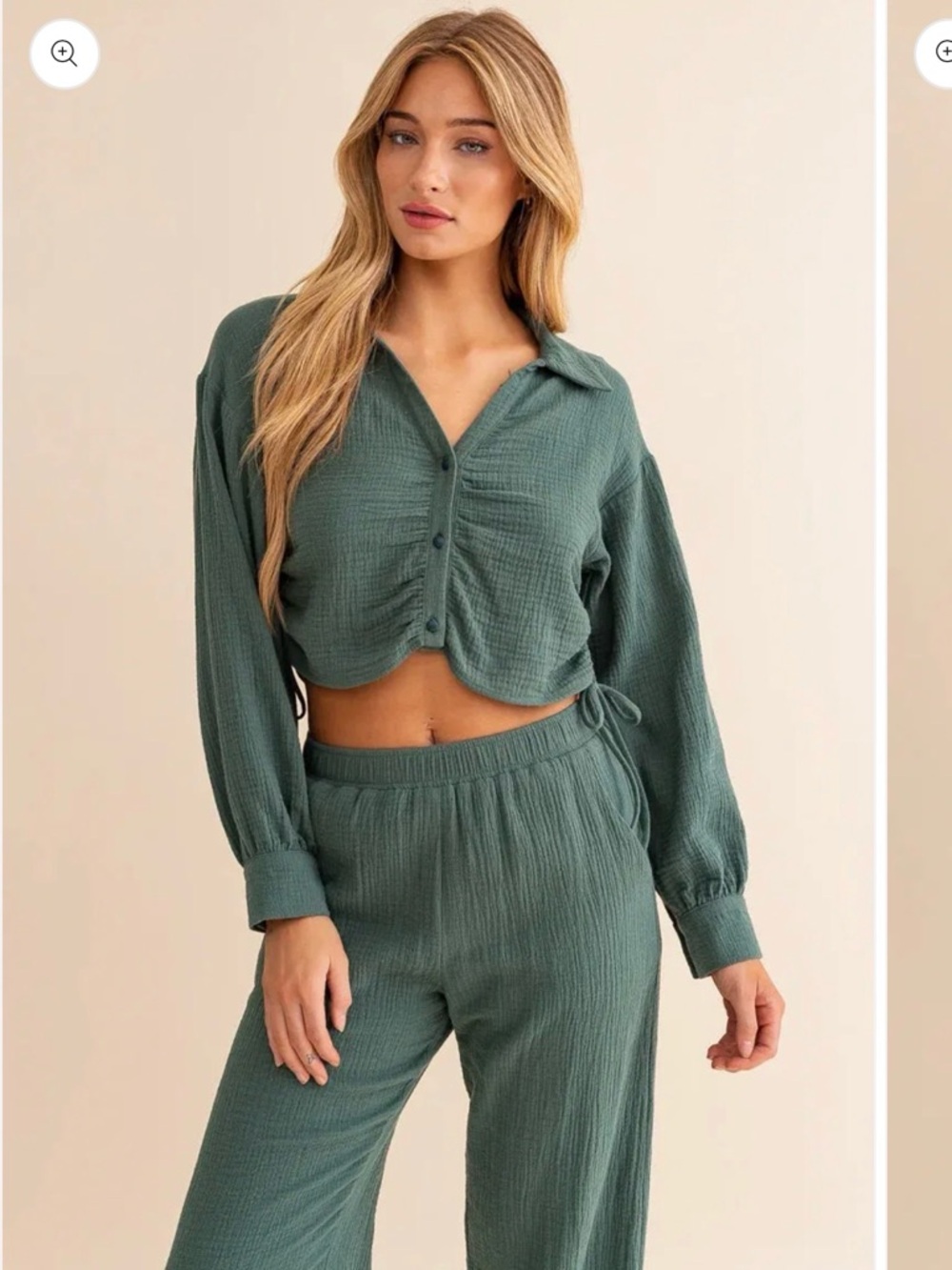 🆕🍓Le Lis Forest Green Cotton Gauze Button Down